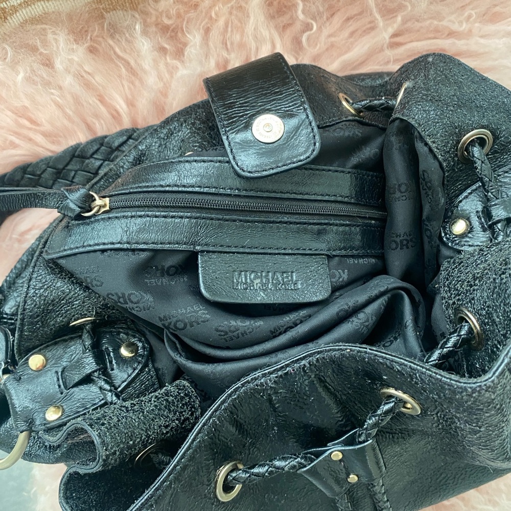 Michael Kors Black Drawstring Braided-Handle Hobo Bag - Picture 7 of 16